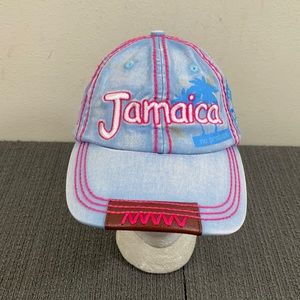 Jamaica No Problem Baseball Hat Womens OSFA Blue Pink Denim Strapback Cap